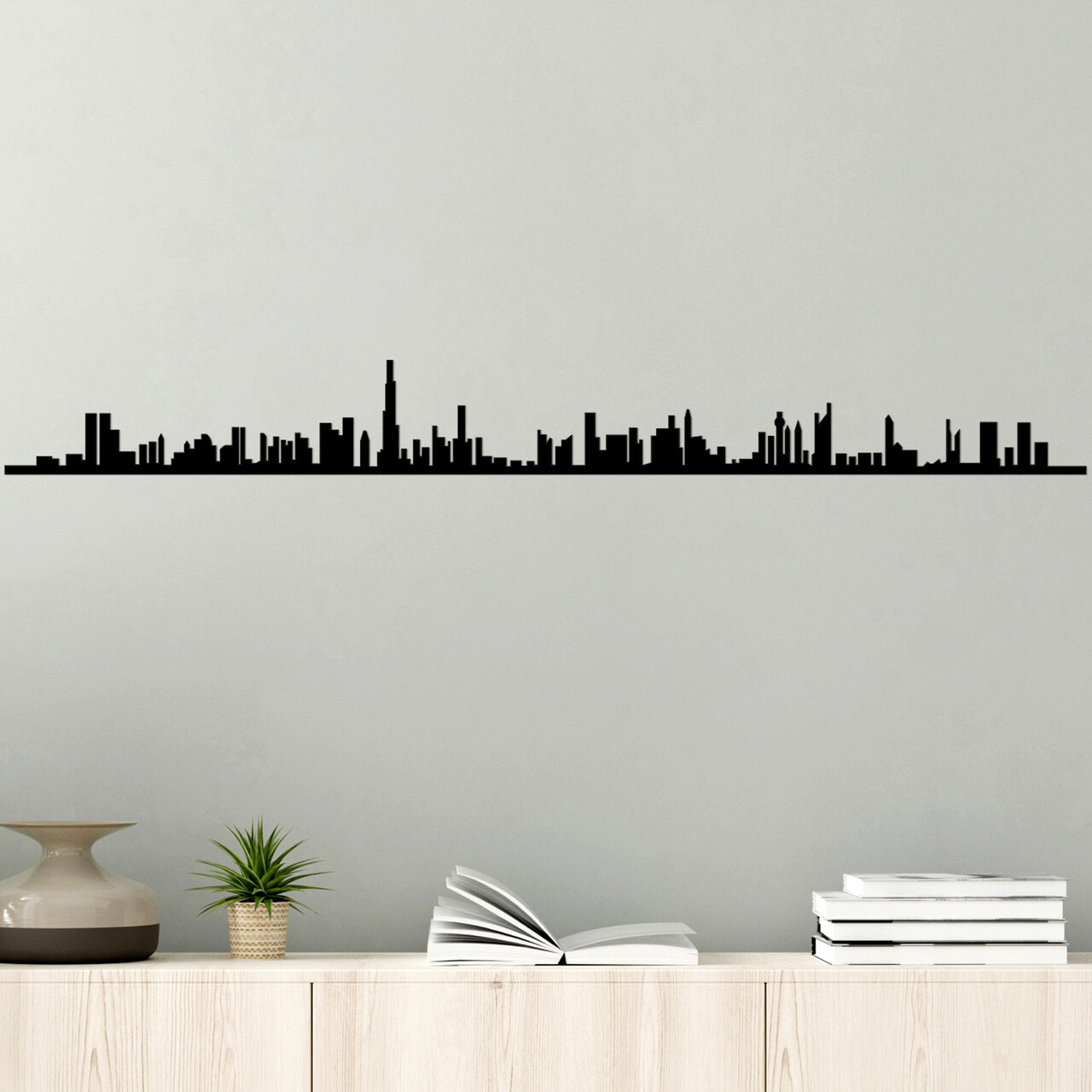 Decoratiune de perete, Dubai Skyline, Dimensiune: 120 x 13 cm, Negru - imagine 7
